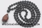 GMN4933 Hand-knotted 8mm, 10mm black lava 108 beads mala necklace with pendant