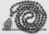 GMN4934 Hand-knotted 8mm, 10mm black labradorite 108 beads mala necklace with pendant