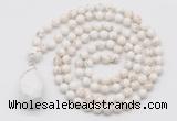 GMN4943 Hand-knotted 8mm, 10mm white howlite 108 beads mala necklace with pendant