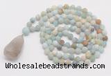 GMN5004 Hand-knotted 8mm, 10mm matte amazonite 108 beads mala necklace with pendant