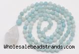 GMN5005 Hand-knotted 8mm, 10mm matte amazonite 108 beads mala necklace with pendant