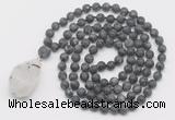 GMN5023 Hand-knotted 8mm, 10mm matte black labradorite 108 beads mala necklace with pendant