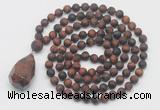 GMN5029 Hand-knotted 8mm, 10mm matte red tiger eye 108 beads mala necklace with pendant