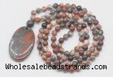 GMN5061 Hand-knotted 8mm, 10mm brecciated jasper 108 beads mala necklace with pendant