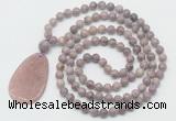 GMN5089 Hand-knotted 8mm, 10mm lepidolite 108 beads mala necklace with pendant