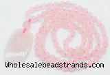 GMN5110 Hand-knotted 8mm, 10mm matte rose quartz 108 beads mala necklace with pendant