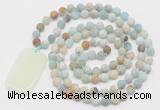 GMN5114 Hand-knotted 8mm, 10mm matte amazonite 108 beads mala necklace with pendant