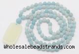 GMN5115 Hand-knotted 8mm, 10mm matte amazonite 108 beads mala necklace with pendant