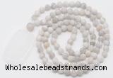 GMN5119 Hand-knotted 8mm, 10mm matte white crazy agate 108 beads mala necklace with pendant