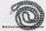 GMN5123 Hand-knotted 8mm, 10mm matte kambaba jasper 108 beads mala necklace with pendant