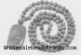 GMN5124 Hand-knotted 8mm, 10mm matte grey picture jasper 108 beads mala necklace with pendant