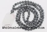 GMN5126 Hand-knotted 8mm, 10mm matte snowflake obsidian 108 beads mala necklace with pendant