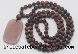 GMN5131 Hand-knotted 8mm, 10mm matte red tiger eye 108 beads mala necklace with pendant