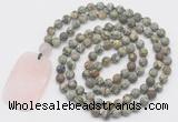 GMN5141 Hand-knotted 8mm, 10mm matte rhyolite 108 beads mala necklace with pendant