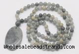 GMN5149 Hand-knotted 8mm, 10mm seaweed quartz 108 beads mala necklace with pendant