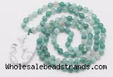 GMN5155 Hand-knotted 8mm, 10mm green banded agate 108 beads mala necklace with pendant