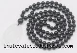 GMN5159 Hand-knotted 8mm, 10mm black agate 108 beads mala necklace with pendant