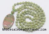 GMN5162 Hand-knotted 8mm, 10mm China jade 108 beads mala necklace with pendant