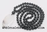 GMN5175 Hand-knotted 8mm, 10mm black obsidian 108 beads mala necklace with pendant