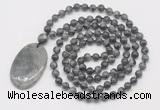 GMN5178 Hand-knotted 8mm, 10mm black labradorite 108 beads mala necklace with pendant