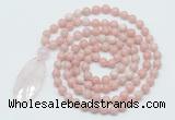 GMN5185 Hand-knotted 8mm, 10mm Chinese pink opal 108 beads mala necklace with pendant