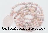 GMN5186 Hand-knotted 8mm, 10mm natural pink opal 108 beads mala necklace with pendant