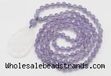 GMN5198 Hand-knotted 8mm, 10mm amethyst 108 beads mala necklace with pendant