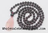 GMN5200 Hand-knotted 8mm, 10mm garnet 108 beads mala necklace with pendant