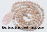 GMN5204 Hand-knotted 8mm, 10mm sunstone 108 beads mala necklace with pendant