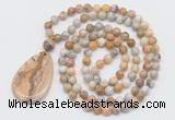 GMN5208 Hand-knotted 8mm, 10mm yellow crazy agate 108 beads mala necklace with pendant