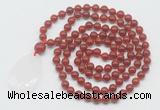 GMN5218 Hand-knotted 8mm, 10mm red agate 108 beads mala necklace with pendant