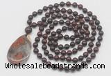 GMN5221 Hand-knotted 8mm, 10mm brecciated jasper 108 beads mala necklace with pendant