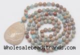 GMN5228 Hand-knotted 8mm, 10mm serpentine jasper 108 beads mala necklace with pendant