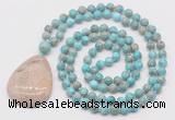 GMN5229 Hand-knotted 8mm, 10mm sea sediment jasper 108 beads mala necklace with pendant