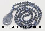 GMN5233 Hand-knotted 8mm, 10mm sodalite 108 beads mala necklace with pendant