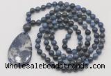 GMN5234 Hand-knotted 8mm, 10mm dumortierite 108 beads mala necklace with pendant