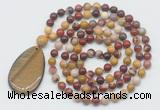 GMN5238 Hand-knotted 8mm, 10mm mookaite 108 beads mala necklace with pendant