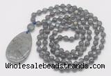 GMN5240 Hand-knotted 8mm, 10mm labradorite 108 beads mala necklace with pendant