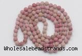 GMN5504 Hand-knotted 6mm matte pink wooden fossil jasper 108 beads mala necklaces