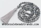 GMN5603 Hand-knotted 6mm matte black water jasper 108 beads mala necklaces with tassel