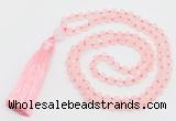 GMN5605 Hand-knotted 6mm matte rose quartz 108 beads mala necklaces with tassel