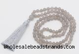 GMN5610 Hand-knotted 6mm matte grey agate 108 beads mala necklaces with tassel