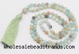 GMN5611 Hand-knotted 6mm matte amazonite 108 beads mala necklaces with tassel