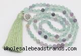 GMN5700 Hand-knotted 6mm matte fluorite 108 beads mala necklaces with tassel & charm