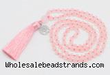 GMN5705 Hand-knotted 6mm matte rose quartz 108 beads mala necklaces with tassel & charm