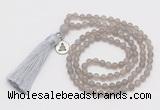 GMN5710 Hand-knotted 6mm matte grey agate 108 beads mala necklaces with tassel & charm