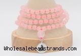 GMN5800 Hand-knotted 6mm matter rose quartz 108 beads mala necklaces with charm