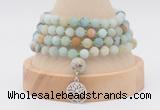 GMN5805 Hand-knotted 6mm matter amazonite 108 beads mala necklaces with charm