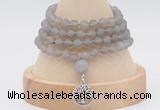 GMN5806 Hand-knotted 6mm matter grey agate 108 beads mala necklaces with charm