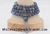 GMN5807 Hand-knotted 6mm matter sodalite 108 beads mala necklaces with charm